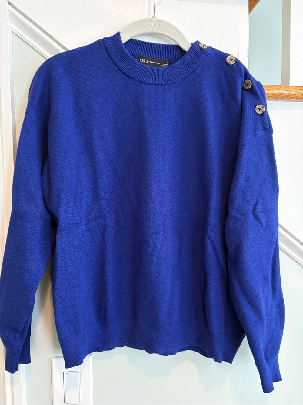 Women’s Royal Blue Crewneck Button-Shoulder Sweater